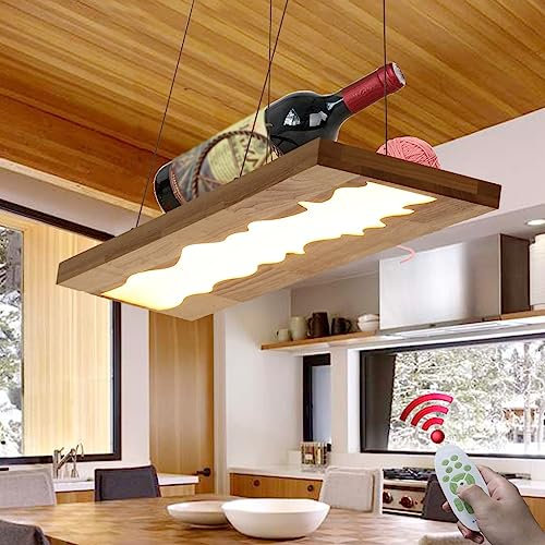 FWX LED Hängeleuchte Modern 36W Esszimmer Dimmbar Holz Hängelampe Hoehenverstellbar Eichenbrett Pendelleuchte Wohnzimmer Mit Fernbedienung Café Industrie Kronleuchter Bar Küche Büro Deckenleuchte