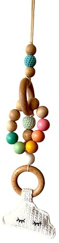 Wolke Wölkchen Rassel Handglocke Kinderwagenkette Kinderwagennanhänger Anhänger Kette Spielzeug Kinderwagen Amigurumi gehäkelt Häkelperlen bunt Geschenk Baby Geburt Junge Mädchen Häkeltier Häkeltiere