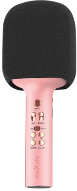 FOREVER MaxLife Bluetooth-Mikrofon mit Lautsprecher MXBM-600 Rosa Kabellos Lautsprecher mit Microfon 3W Kompatibel mit iPhone, Android, 1200 mAh Akku, Tragbares Musik Maschine für Kinder, Erwachsene