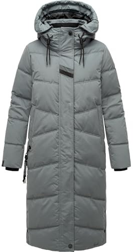 Navahoo Damen Wintermantel Warmer Steppmantel lang mit Kapuze Kuschelmausi Stormy Blue Gr. M