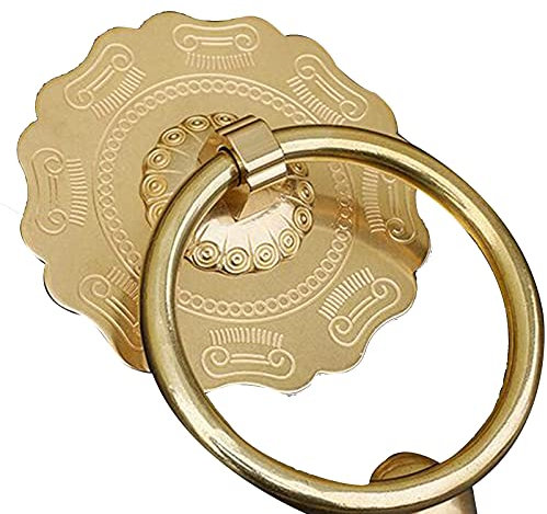 Vintage knocker copper handle，Courtyard door handle, Antique Flower-Shaped Door Knocker,Bronze Anti- Door Handle for Retro Wooden Front Door/Courtyard Gate, Home Decor Accessories/Brass ( Color : Bras