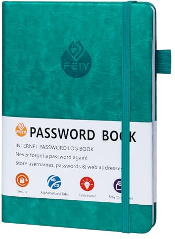 Fantasyon 19,7 x 13,5 cm Passwortbuch mit alphabetischen Registern | Kleines Notizbuch im Taschenformat, mit Stiftschlaufe und Gummiband, 2 Lesezeichen, Adress-Notizbuch