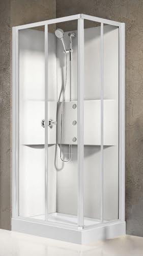 Novellini Media 2.0 A Idromassaggio 90x70 cm Cabina Doccia Multifunzione Apertura Ante Scorrevoli Montaggio Angolo Reversibile Miscelatore Termostatico Vetro Trasparente Profilo Bianco Altezza 210 cm