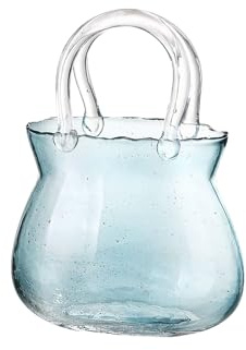 Glass Purse Vase for Flowers,Clear Glass Bag Vase with Handles and Bubbles,Unique Handbag Flower Vase Purse Fish Bowl,Unique Decorative Vases for Centerpieces Wedding Table Decorations(Blue)