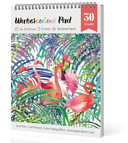 Yordawn Watercolour Paper A4 Watercolour Sketchbook with 30 Sheets Art Supplies for Artists Adults Teens Kids Textured Paper Drawing Pad Watercolour Book for Painting Sketching Flamingo