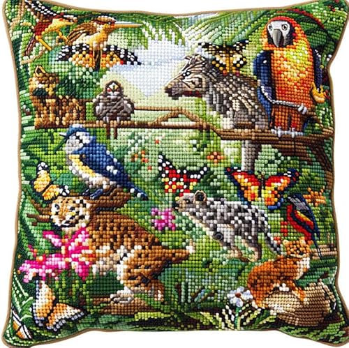 kitphoenix Knüpfkissen Set, Latch Hook Kissen Kit Tier Elefant Tiger Löwefür Kinder Oder Anfänger Erwachsene Zum Selber Knüpfen, Diy Knüpfteppich Knüpfpackung, Knüpfhaken Set 43 X 43 Cm