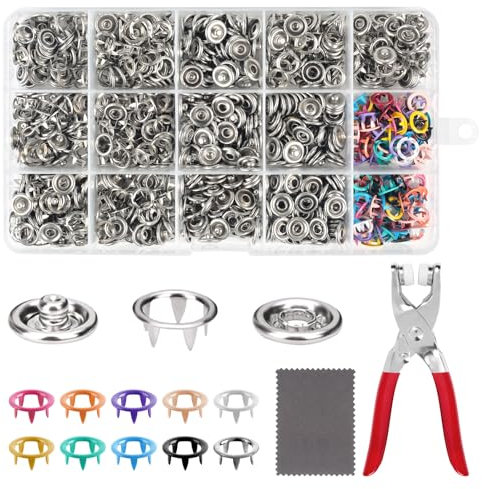 250 Sets Druckknöpfe Ohne Nähen, Universal Druckknopf Set Mit Zange Für Stoff 9.5mm Druckknöpfe Mit Zange, Druckknöpfe Metall Werkzeugset Mit Fünfpoliger Schließe für Kleidung, Taschen und Handarbeit