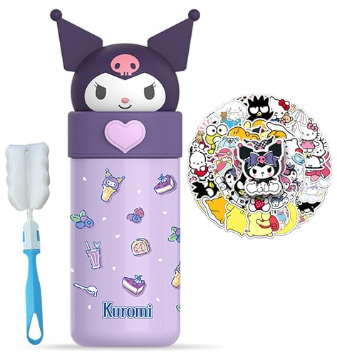 Roffatide Cartoon Wasserflasche Frauen Insulated Cup Vakuum isolierte Edelstahl Wasserflasche niedliche Mädchen Geschenke hält Getränke heiß oder kalt (1 Pinsel + 51 Aufkleber)