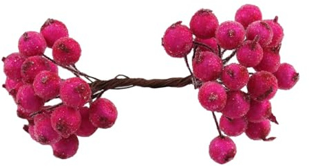 Fenteer Bacche di agrifoglio artificiali glassate con 40 teste, ornamento natalizio, 20 bacche finte con gambo in filo per matrimoni, vacanze, riempitivi per, Rosa Rossa