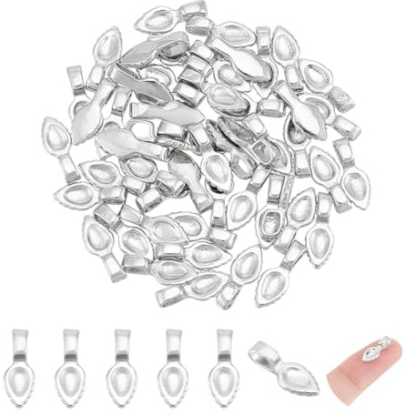 UNICRAFTALE 50 Stück Metall Klemmösen Zum Aufkleben Flache Pad Anhänger Ösen Platin Blanko Pad Charms Verbinder 4x2.5mm Loch Für DIY Halsketten Armbänder Schmuckherstellung 14.5x5.5x4mm