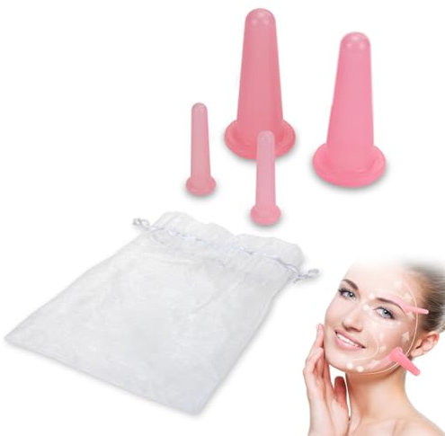 ZEPIQOR 4 pezzi Coppettazione Viso Silicone, Coppette Massaggio, Cupping Therapy Set, Anti Cellulite Cup Vacuum Massage Kit per Corpo Collo Gambe Braccio Schiena Facial Trattamenti di Bellezza