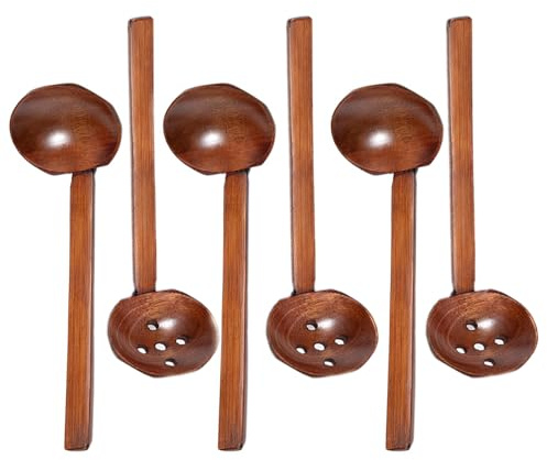 Cuillère en Bois,YouXiaor 6 Pièces Cuillère en Bois De Style Japonais à Long Manche Cuillère à Soupe Ramen Cuillères à écaille de Tortue Naturel pour Porridge Soupe Ramen Restaurant