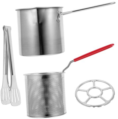 Holibanna 1juego Freidora Inoxidable Con Cesta De Drenaje y Anillo Para Cocina Gas Mini Olla Profunda Para Papas y Aros De Cebolla Diseño Ahorrar Casa