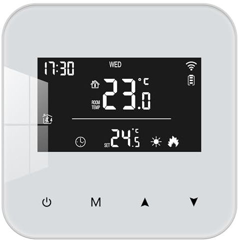 Smart Thermostat for Combi Boiler 2 Wire, Digital Room Thermostat Wired Wifi Thermostat Programmable Heating Controller Wall, Battery Powered Compatible with Alexa and Google Assistant Black Screen
