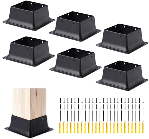 4x4 Post Base 6Pcs Wood Fence Post Bracket Anchor Base Brackets Deck Post Base for Pergola Railing Mailbox Deck (Inner Size 4x4) (6Pcs)