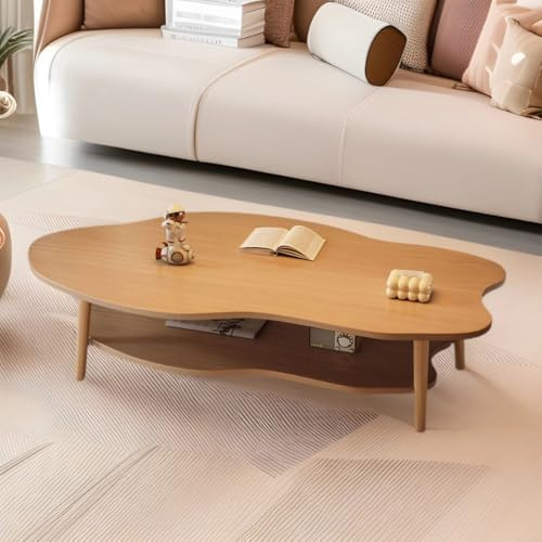 Laneryin Couchtisch Holz, Wohnzimmertisch Holz Mit 2 Ebenen, Wolken Schlaftisch, Beistelltisch Couch, Kleiner Tisch Für Wohnzimmer, Schlafzimmer, Moderner Stil