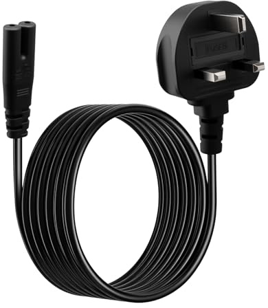 TV Power Cable UK, 2 Pin Figure 8 Power Lead, Durable Long Replacement Cord for Televisions, Consoles and Home Electronics, Flexible 2 Prong Power Cable Compatible with Small Appliances (3M)