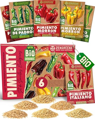 ZenGreens® - Kit de graines de poivron bio - 6 variétés pour une culture facile dans le jardin, sur le balcon ou dans une jardinière surélevée - Semences légumes