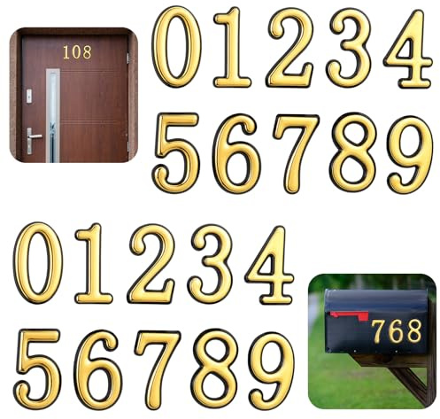 20 PCS Mailbox Numbers for Outside, 2 Inch 0-9 Gold Mailbox Numbers, 3D Stick on Door Numbers for Outside, Gold Mail Box Numbers for Bins, Mailbox, Apartment, House Door, Room, Office