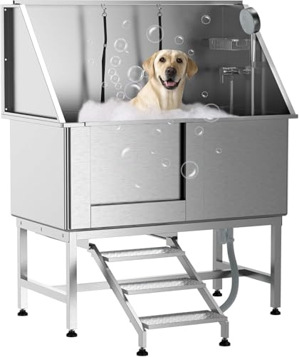 Garvee 50 Pet Dog Grooming Tub with Removable Ramp, Professional Stainless Steel Dog Washing Station, for Large, Medium, Small Pets, Washing Pets for Home Right Door