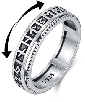 ZIPPICE Fidget Ring für Herren Damen 925 Sterling Silber Wikinger Rune Ringe Vintage Ring Amulett Oxidiert Nordischer Wikinger Schmuck für Herren Damen Männer Frauen