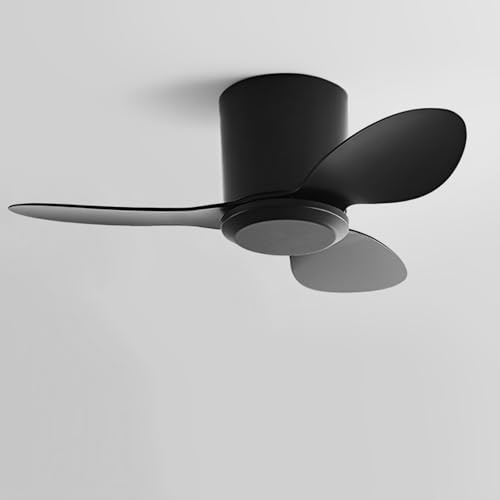 IBalody Flush Mount Ceiling Fan No Light Modern Small Ceiling Fans with Remote 6 Speeds 25 Inch Black Ceiling Fan Without Lights Quiet DC Motor, 3 Blades for Restaurant Bedroom Patio Indoor