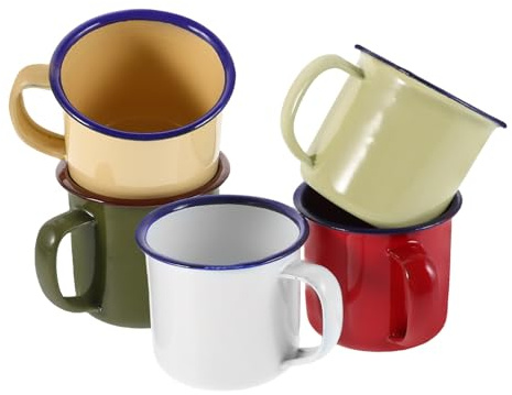 PHENOFICE Tazze Te in Smalto Vintage 5 Pezzi, Tazza Smaltata da Campeggio con Presa Comoda e Struttura Robusta, per Picnic e Uso Quotidiano