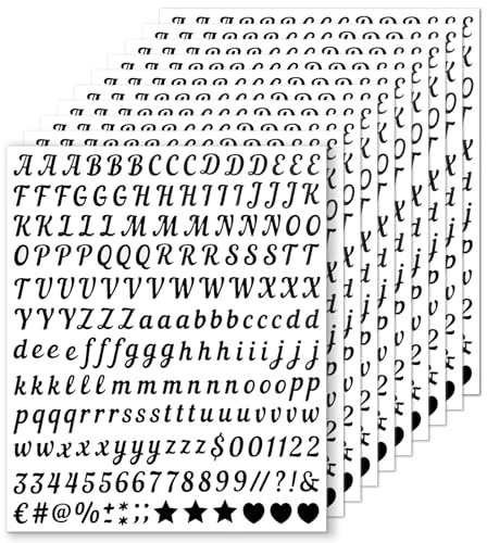 SLIAXINT 10 Hojas De Letras Adhesivas Negras Con Texto A Mano, Pegatinas Autoadhesivas Resistentes A La Intemperie Para Manualidades, Álbumes De Recortes Y Decoración