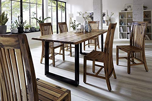 SAM Baumkantentisch Imker, Akazien-Holz massiv, Esszimmertisch mit schwarzen Metallbeinen, naturbelassen, 160 x 90 cm Tisch | Baumkantentisch massiv, Akazienholz naturfarben