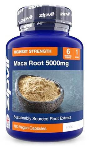 Zipvit Maca Root Capsules 5000mg, Black Maca and Yellow Maca Combination High Strength Maca Root Powder Extract. 180 Vegan Capsules, 6 Months Supply. Vegetarian Society Approved.