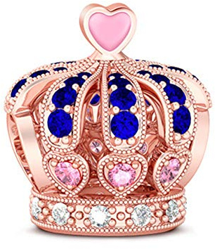 GNOCE Rose Gold Krone Charm Bead S925 Sterling Silber Schönheitskrone für gutes Gedächtnis Charm Perlen mit Pink Sapphire Zirkonia für Armband Halskette Weihnachts Schmuck Geschenk