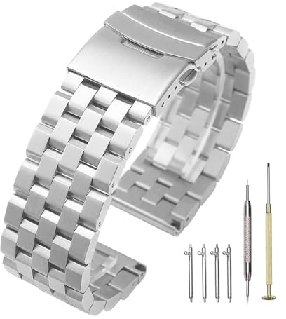 Kai Tian Schwarz Silber Super Techniker Armbanduhr Feste Glieder anschrauben Uhrenarmband aus gebürstetem Edelstahl 316L 20mm 22mm 24mm mit doppeltem Flip-Lock-Verschluss für Damen und Herren