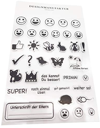 Stempel Lehrer Stempelset - 37 Clear Stamps auf A5 - Lobstempel für die Schule
