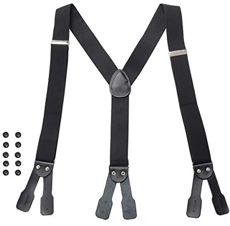 Graceart - Tirantes elásticos ajustables para hombre en forma de Y en la parte trasera con extremos de cuero Negro Negro ( Talla única