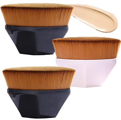 LABOTA 3 Stück Foundation Kabuki Pinsel - Groove Design für Blush und Flüssigkeit, Concealer Premium, Creme (2 Schwarz + 1 Pink)