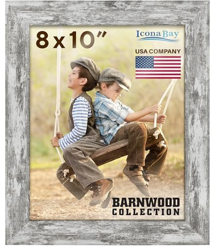 Icona Bay 8x10 Pony Gray Picture Frame, Country Rustic Style 8 x 10 Photo Frame, Table Top or Wall Mount, Barnwood Collection