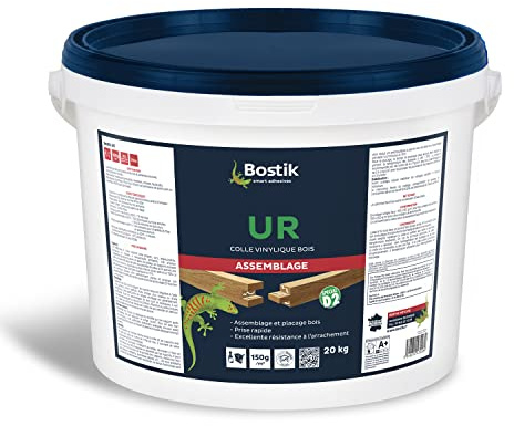 Bostik Colle Vinylique Bois Assemblage et Placage Bois, Spécial D2, Prise Rapide, Translucide après séchage, Seau de 20 kg