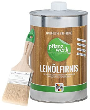Pflanzwerk® Pflanzkübel Leinöl-Firnis Holzlasur 2 Liter + Gratis Spezial-Pinsel *100% BIOLOGISCH & VEGAN* *100% LÖSEMITTELFREIER HOLZSCHUTZ* *Made in Germany*