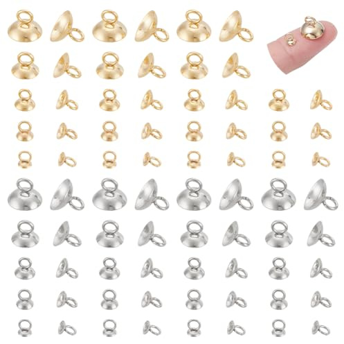 UNICRAFTALE Circa 100 pezzi 5 dimensioni in acciaio inox perla cappuccio pendente arieta 2 colori tondo barbiere chiusura oscillante fascino perline connettori fai da te