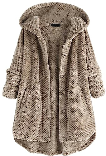 OKSakady Femmes Automne Et Hiver À Manches Longues Solide Duvet Double Face Ouvert Avant À Capuche Veste Manteaux En Peluche Outwear avec Poche