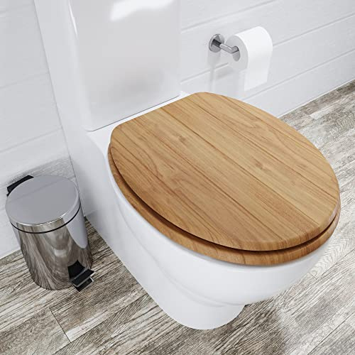 Croydex Flexi-Fix Tramonti Toilettensitz aus Eichenholz, nie rutschen, verstellbare Scharniere, Hygiene 'n' Clean, antimikrobiell behandelt, geformter Toilettensitz aus Holz mit Eicheneffekt, kein