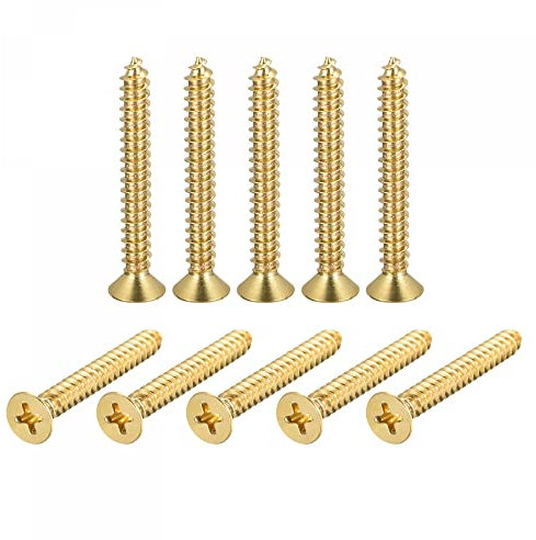 sourcing map 20Stk. Türscharnier Holzmöbel Messing Holz Schraube Kreuzschlitzschraube flacher Kopf selbstschneidender Anschluss M5x40mm