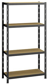 SCHULTE Regalwelt Schwerlastregal mit 4 Holzböden, 193x128x60 cm (HxBxT), Traglast pro Ebene ca. 200 Kg, anthrazitgrau, Lagerregal, Kellerregal, Werkstattregal, Steckregal