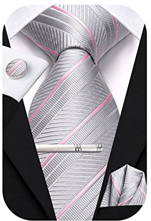 Hi-Tie Seidenkrawatten für Herren, Rosa, Blau, Schwarz, Herren-Krawatten-Set, Krawatte, Einstecktuch, Manschettenknöpfe, Clip-Anstecknadel für Hochzeit, 4 Stück