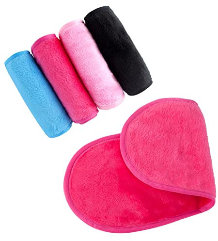 AYNKH Lot de 4 chiffons démaquillants réutilisables, grande serviette de nettoyage du visage en microfibre, lavables, pour peaux sensibles, mascara imperméable