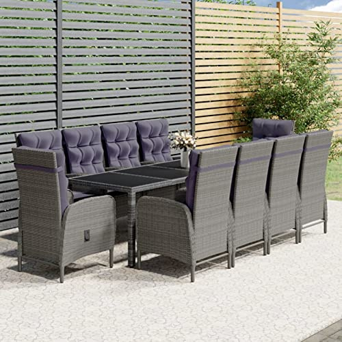Yolola Rattan Essgruppe 10 Personen mit Gartenstuhl Verstellbar,Rattan Gartenmöbel Set Sitzgruppe Garten Gartenmöbel Essgruppe Tisch Poly Rattan Grau und Braun