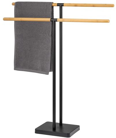 eluno Porte-Serviettes sur Pied à 2 Barres en Bambou/métal (Noir)
