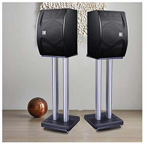 Pieds d'Enceintes 1 Paire de Supports d'enceintes Surround, Colonne en métal argenté, Deux Bases en Bois, pour Enceintes de bibliothèque de Taille Moyenne à Grande (Taille : 75 cm)