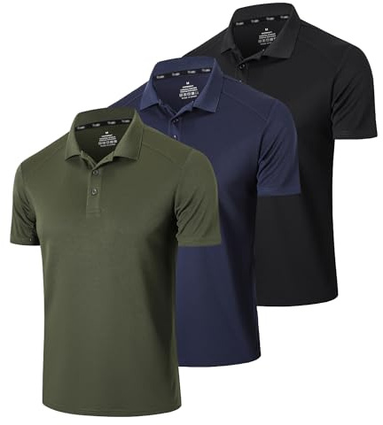 Gaiatiger 3er Pack Polos Hombre Manga Corta Camisa Ocio Cómodo Transpirabilidad Ropa Deportiva Hombre Golf Polo Shirt (0427)-Black Navy Green-M