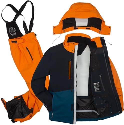 Killtec Herren Skianzug Größe S - aus Skijacke schwarz dunkelblau orange und Skihose orange - mit 10000mm Wassersäule - wasserdicht, atmungsaktiv